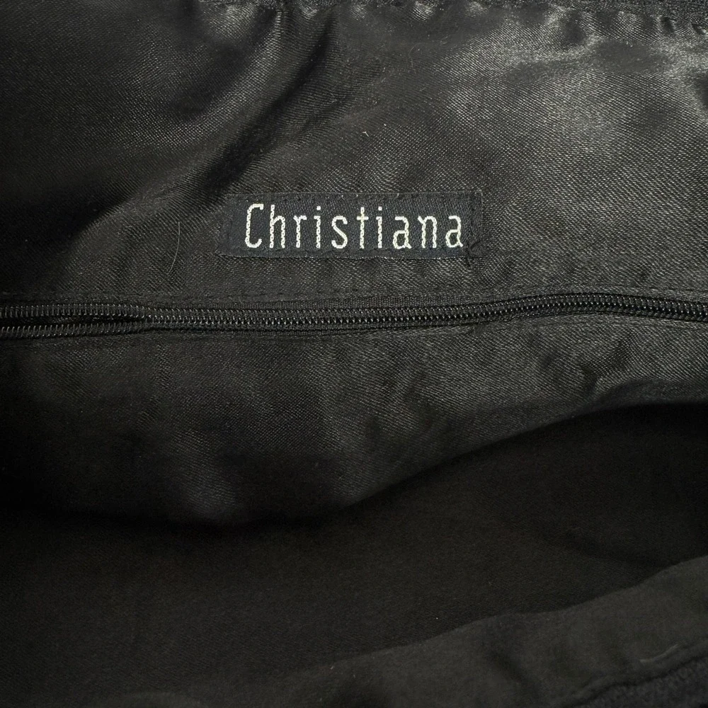 Christiana Black Beaded Velvet Floral Shoulder Bag Tassel Tote Purse